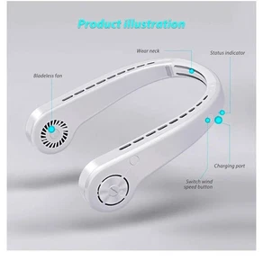 UseeShine Portable Neck Fan Rechargeable USB Headphone Design 3 Speed Bladeless - Picture 1 of 6