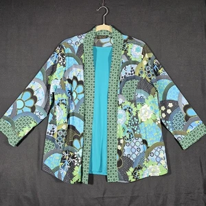 BOB MACKIE Wearable Art KIMONO CARDIGAN Size L Floral + SUSAN GRAVER Med T-shirt - Picture 1 of 17