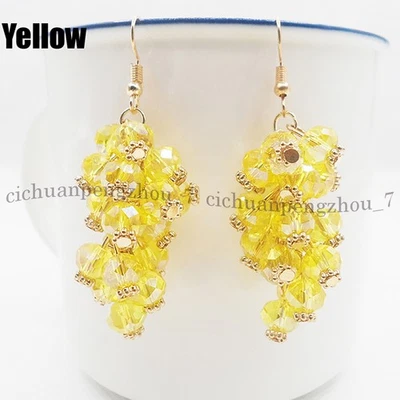 Multicolor Crystal Glass Faceted Rondelle Beads Grape Dangle Gold Hook Earrings - Image 1 of 4