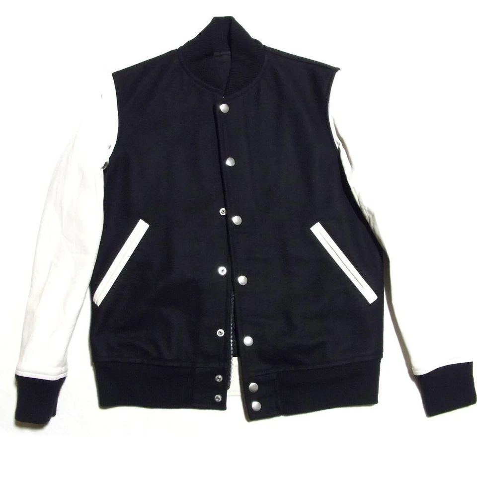 Mastermind Japan Sleeve Leather Cashmere Numbering Varsity Jacket S Black/White - Image 1 of 4