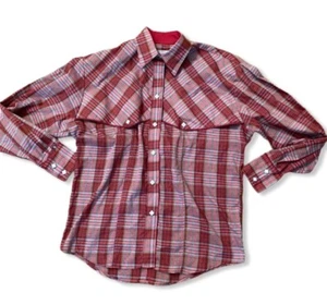 Vintage Woman’s Western Shirt In Red & Blue W/ Pearl Buttons, Small Or Medium - Picture 1 of 8