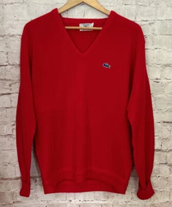 Vintage IZOD Lacoste Sweater Mens LARGE Red V Neck Pullover Long Sleeve Acrylic - Imagen 1 de 4