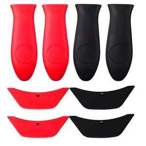 8 Pcs Pot Handle Covers Silicone Red+black 4xsilicone Hot Handle Holders 4xsilic - Picture 1 of 7