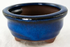 Round Blue Mame Bonsai, Succulent, Accent Plants Pot 3.25"x 3.25"x 1.5" + Mesh - Picture 1 of 4