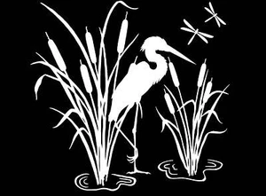 Heron Cattails 2 pcs 4 Inch White Fused Glass Decals - Picture 1 of 2