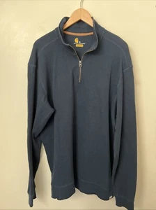 CARHARTT 1/2 Zip Pullover Relaxed Fit Men's XL 100% Cotton Navy Elbow Patches - Picture 1 of 7
