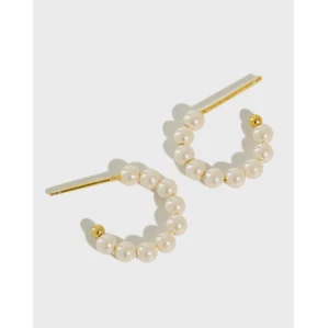 Women 925 Sterling Silver Shell Pearl Half Moon Round Hoop Post Earrings Box I71 - Picture 1 of 10