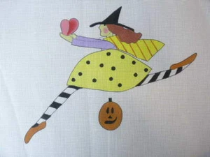 Mile High Prinzessin handbemalt Nadelspitze Leinwand Hexe Halloween Herz Kürbis - Bild 1 von 6