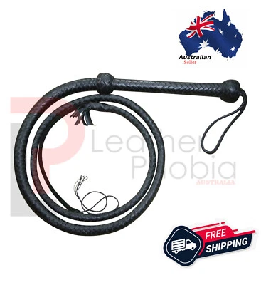 LEATHER PHOBIA Handcrafted 4 Feet 12 Plait Genuine Real Leather Bull Whip Heavy Duty Bullwhip