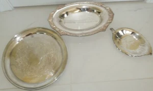 LOT of 3 Silver Plated TRAY VINTAGE GORHAM ROUND & OVAL SHAPE FOOTED - Picture 1 of 11