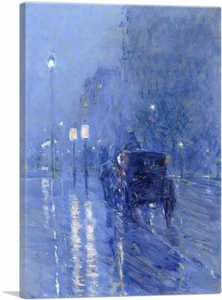 Impresión artística en lienzo Rainy Midnight 1890 de Childe Hassam 26"x18" (.75" de profundidad) - Imagen 1 de 11