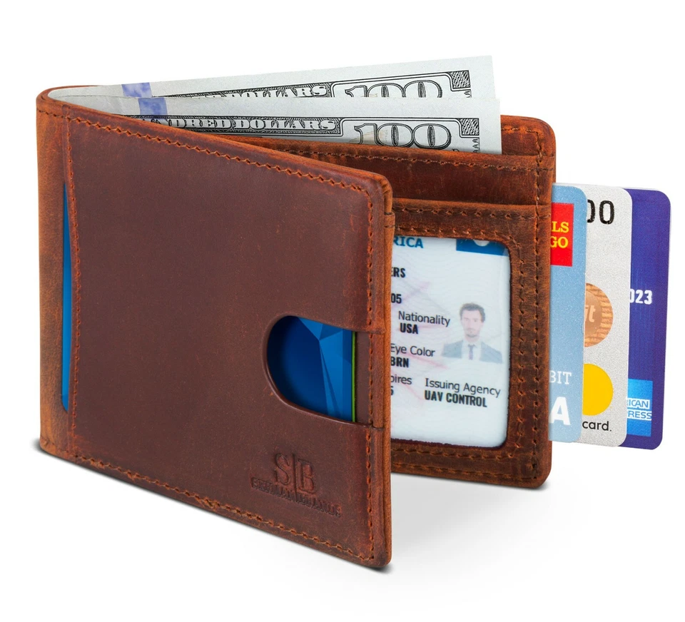 SERMAN BRANDS- Bifold Slim Genuine Leather Thin Minimalist Front Pocket Wallets - Image 1 of 1