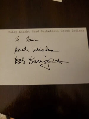 BOBBY KNIGHT BOB Signed Autographed 3X5 Basketball Index Card - Image 1 of 3