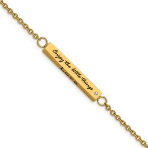 Stainless Steel IP-plated Yellow CZ Enjoy the little w/1.5in ext Bar Bracel - Picture 1 of 6
