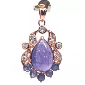 Bluastro Viola Tanzanite, Zaffiro E Zircone Cubico Ciondolo 925 Argento Sterling - Foto 1 di 4