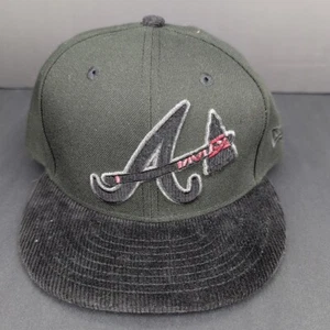 NEW ERA 5950 59FIFTY ATLANTA BRAVES FITTED HAT BLACK CORDUROY 7-3/8 - Picture 1 of 5