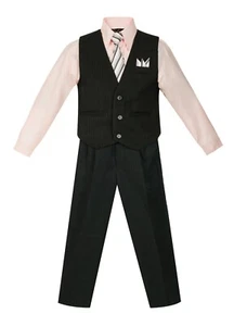 Boy's Formal Wedding  PINSTRIPED 5 PC Vest, Pant Set with Shirt, Tie and Hanky   - Picture 1 of 14