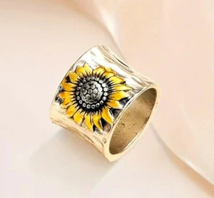 Sonnenblume dicker Silber Bandring - Bild 1 von 2