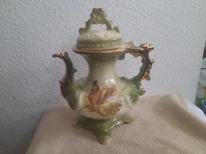 Vintage Victorian Style Large Teapot. Pheasant Scene. Gold/Green. Decorative - Picture 1 of 17