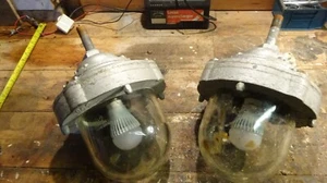 Vintage Industrie Paar FLP GEC Pendelleuchten 50er Jahre flammfest Lampe Leuchte - Bild 1 von 23