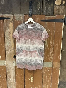 Zara Trafaluc Shirt Tunic Red Mix Cotton Mix Kangaroo Pocket Short Sleeve Small - Picture 1 of 12