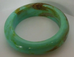 Thick Teal/Brown Marbled Bangle Bracelet - Picture 1 of 8