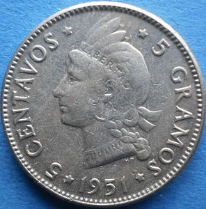 DOMINICAN REPUBLIC 5 CENTAVOS 1951 Dominicana Dominikanische Dominicaine Dom Rep - Picture 1 of 2