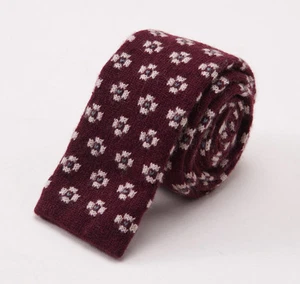 NWT $235 LUCIANO BARBERA Burgundy Jacquard Pattern Knit Cashmere Tie 2.5" - Picture 1 of 4