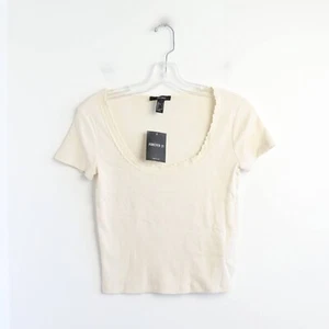 NWT Forever 21 women's t-shirt cream lace trim camisole new cotton blend nude M - Picture 1 of 9