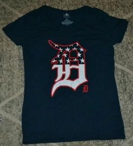 Womens Detroit Tigers Stars & Stripes V Neck T Shirt Small USA MLB Baseball Nice - Picture 1 of 2