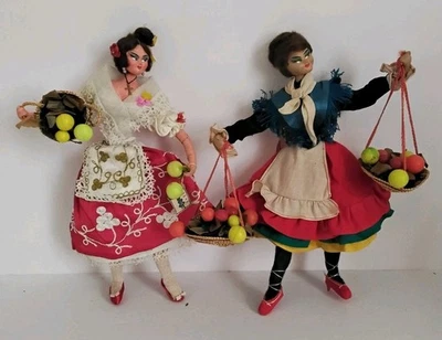 Vintage 11" Layna Artist Doll Klumpe Roldan Type Lace Embroidery Fruit Basket  - Image 1 of 4