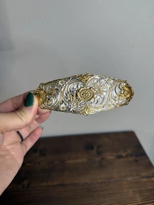 Cinturón Western Floral Pergamino Hebilla Vaquera Vaquera De Colección Crumrine El Arturo Bronce Foto 1 de 4