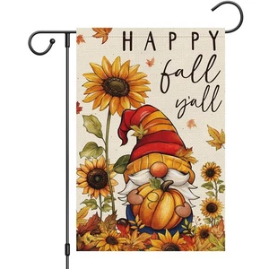 Heyfibro Happy Fall Y'all Gnome Garden Flag 12x18 Double Sided Burlap, Autumn... - Picture 1 of 7