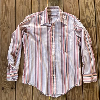 Vintage 1970s Arrow Striped Button-Down Shirt - Butterfly Collar - Men's S/M - Image 1 of 4