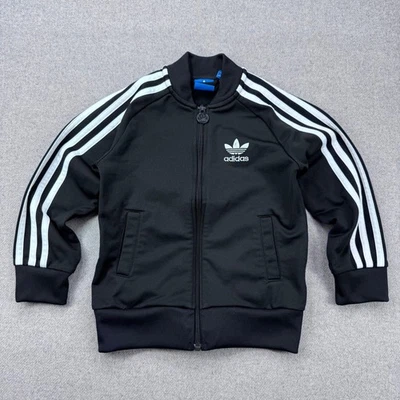 男孩 Adidas Superstar Track 夹克黑色全拉链三叶草标志 5-6 岁 * FLAW — 第 1/4 张图片