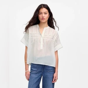 Madewell White Lace Inset Pintucked Henley Top Women’s Size XXS NEW Blouse - Picture 1 of 15