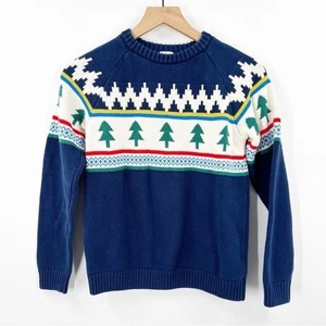 Hanna Andersson Urlaubspullover Wintersonnenwende Jungen Größe 12 blaue Bäume - Bild 1 von 10