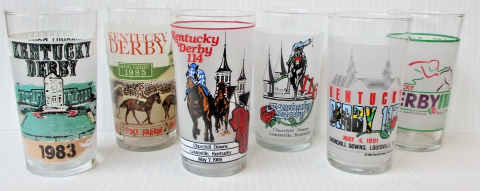 LOT OF 6 KENTUCKY DERBY GLASSES 1983 1985 1988 1990 1991 1992 Harry Stevens - Image 1 of 4