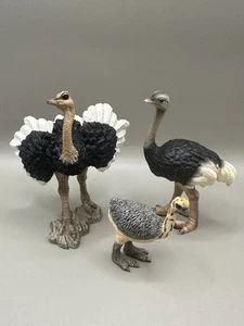 Schleich Ostrich Family 14610 Male 14325 Female Chick 14398 Retired bird figure - Picture 1 of 3