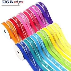 Grosgrain Ribbon Pack 48 Yards Solid Polka Dot Assorted Colors Craft Bows Wrap - Picture 1 of 8