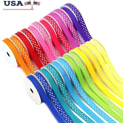 Grosgrain Ribbon Pack 48 Yards Solid Polka Dot Assorted Colors Craft Bows Wrap - Image 1 of 4