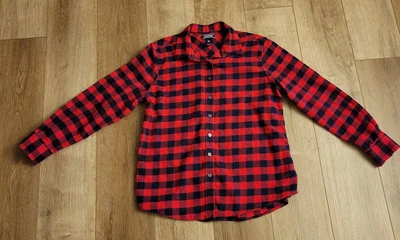 Linda camisa a cuadros Lands End para mujer 12 Petite roja coralina y azul marino con pliegues Foto 1 de 4