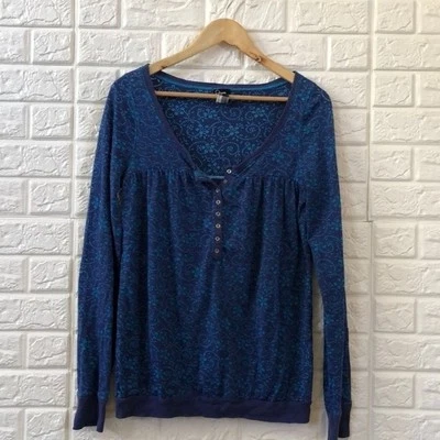 Free People Floral Henley Jersey Manga Larga Azul Morado Mujer Talla M Mediana Foto 1 de 4
