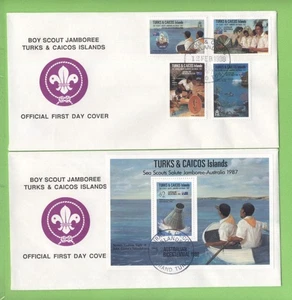 Turks & Caicos 1988 Scouts Jamboree set & sheet on two First Day Covers - Picture 1 of 1