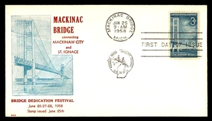 1109 3c Stamp (1958) THE MACKINAC BRIDGE FDC FROM ACB CACHETS - SCARCE !!! - Picture 1 of 1