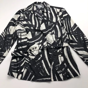 Chico's 100% Size 0 Silk Open Front Tie Women's Long Sleeve Black Shirt - Picture 1 of 15