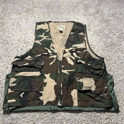 Vintage Woodland Camo Full Zip Hunting Shooting Vest Mens XL Pockets Safari - Image 1 of 4