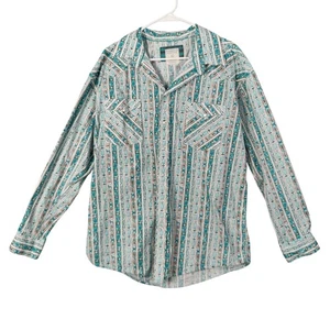 Panhandle Rough Stock Western Country Men XL Turquoise Aztec Cowboy Pearl Snap - Picture 1 of 14