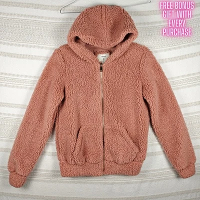 Chaqueta con Capucha Forever 21 Rosa Sherpa Cremallera Dorada Talla S  Foto 1 de 4