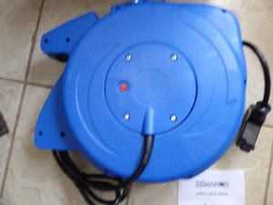ZEMANOR Retractable Extension Cord Reel 50 Ft. Cable NEW (Blue) Mounting Bracket - Picture 1 of 8
